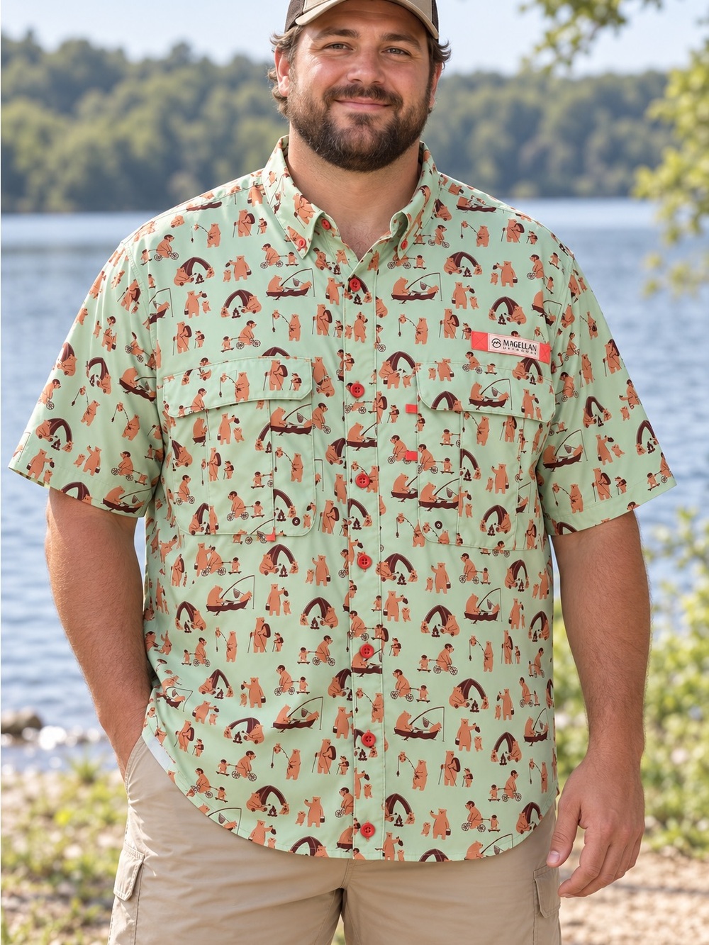 Magellan Outdoors Men’s Mint Green Short-Sleeve Camp Shirt